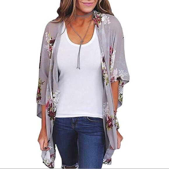 Kimono Floral Swimcover Cardigan - Picture 2 of 6